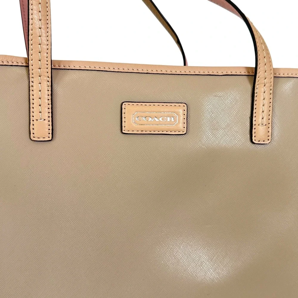 Coach Tote Bag Park‎ Metro F24341 Beige Leather Pink Trim Shoulder Purse